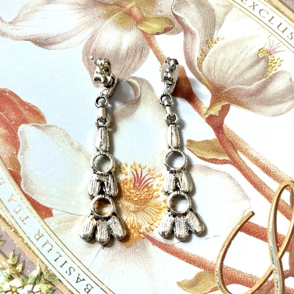 SOLD Boho String Blue & Silver Tone Beaded Stud Earrings - Picture 7 of 7